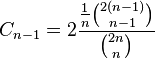 C_{n-1} = 2\frac{\frac{1}{n}\binom{2(n-1)}{n-1}}{\binom{2n}{n}}