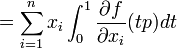 =\sum_{i=1}^{n}x_{i}\int_0^1\frac{\partial f}{\partial x_{i}}(tp)dt
