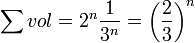\sum vol = 2^n \frac{1}{3^n} = \left(\frac{2}{3}\right)^n