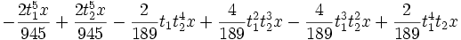 -\frac{2 t_1^5 x}{945}+\frac{2 t_2^5 x}{945}-\frac{2}{189} t_1 t_2^4 x+\frac{4}{189} t_1^2 t_2^3 x-\frac{4}{189} t_1^3 t_2^2 x+\frac{2}{189} t_1^4 t_2 x