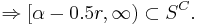 \Rightarrow [\alpha - 0.5r, \infty) \subset S^C.