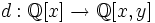 d:{\mathbb Q}[x]\to{\mathbb Q}[x,y]