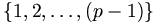 \{1,2,\ldots,(p-1)\}
