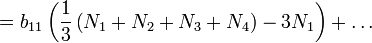 =b_{11}\left(\frac{1}{3}\left(N_1+N_2+N_3+N_4\right)-3N_1\right)+\ldots