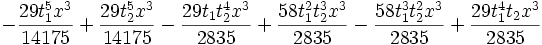 -\frac{29 t_1^5 x^3}{14175}+\frac{29 t_2^5 x^3}{14175}-\frac{29 t_1 t_2^4 x^3}{2835}+\frac{58 t_1^2 t_2^3 x^3}{2835}-\frac{58 t_1^3 t_2^2 x^3}{2835}+\frac{29 t_1^4 t_2 x^3}{2835}