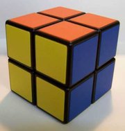 A picture of the 2x2x2 Rubik's cube.